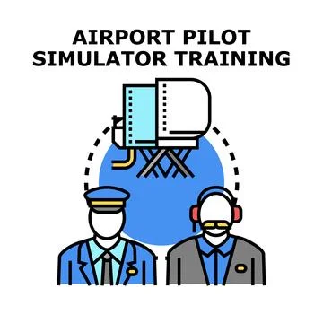 Pilot and instructor training using flight simulator illustration Illustrazione stock