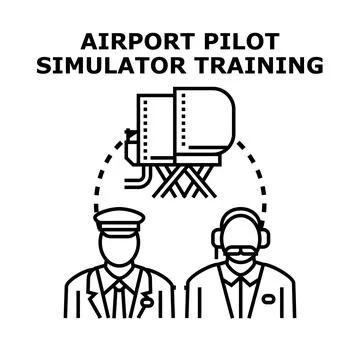 Pilot and instructor training using flight simulator illustration Stock Illustration