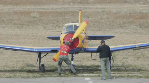 Pilot attempts to start the engine rotating the nosewheel Stock Footage 38571702