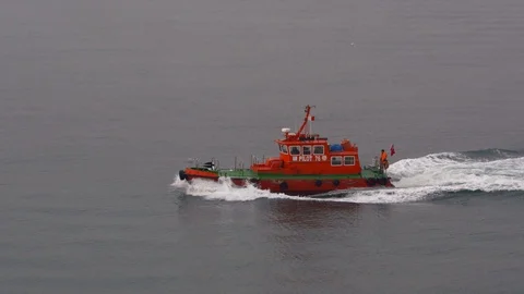 Pilot Boat Cruising Through The Waves Stock Footage 104178952