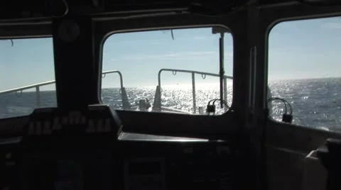 Pilot boat underway full speed interior view looking out at sea Stock Footage 57652160