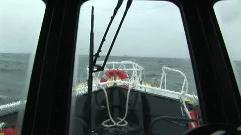 Pilot boat with waves hitting windows on the Columbia river, Oregon USA Stock Footage 22410497