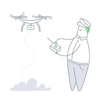 Pilot cap launches a drone Stock Illustration