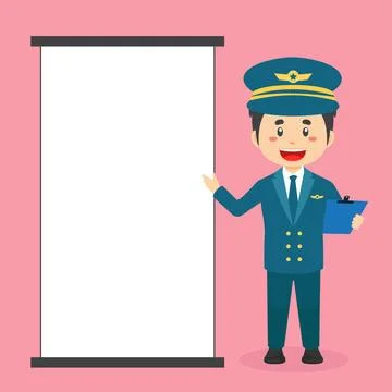 Pilot Character with Blank Board Stock Illustration