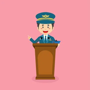 Pilot Character Speak On The Podium Stock Illustration