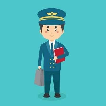 Pilot Character Standing With File and Briefcase Stock Illustration