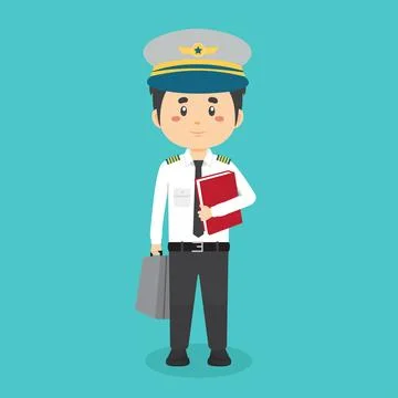 Pilot Character Standing With File and Briefcase Stock Illustration