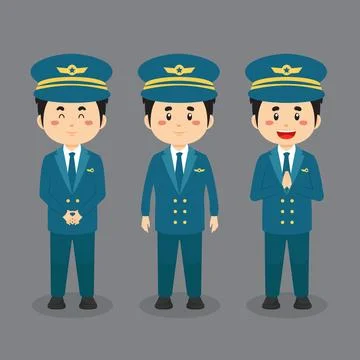 Pilot Character with Various Expression Stock Illustration