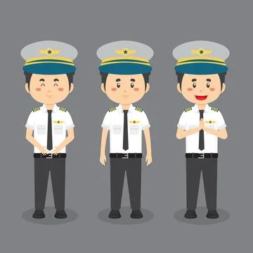 Pilot Character with Various Expression Stock Illustration