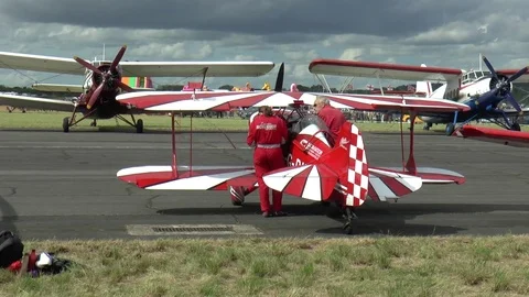 Pilot Checking Stunt Plane Before Take Off Stock Footage 75786331