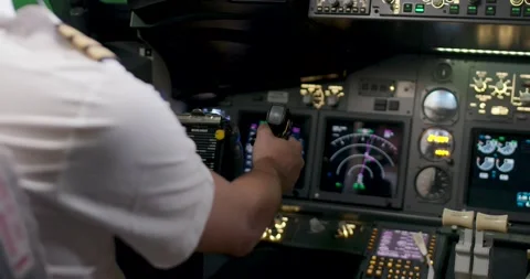 Pilot in cockpit 4k Stock Footage 222079425