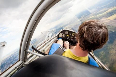 Pilot in cockpit of glider Stock Photos