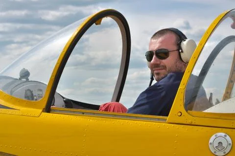 Pilot in the cockpit Stock Photos