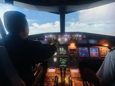 Pilot at the cockpit Stock Photos