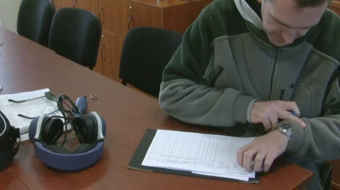 Pilot filling in documents Stock Footage 573952