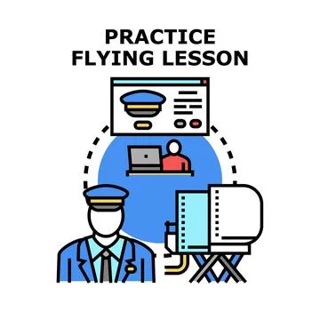 Pilot flying lesson practice and simulator training concept Stock Illustration