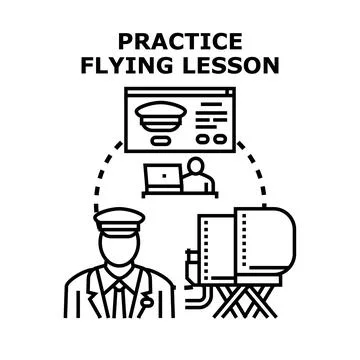 Pilot flying lesson practice and simulator training concept Stock Illustration