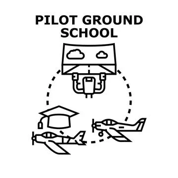 Pilot ground school education and flight simulation training Stock Illustration