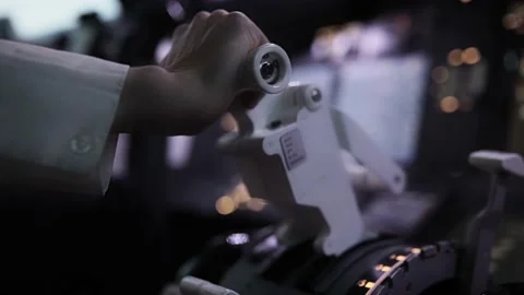 Pilot hand on thrust lever. Powerful start. Project Launch Stock Footage 221442877