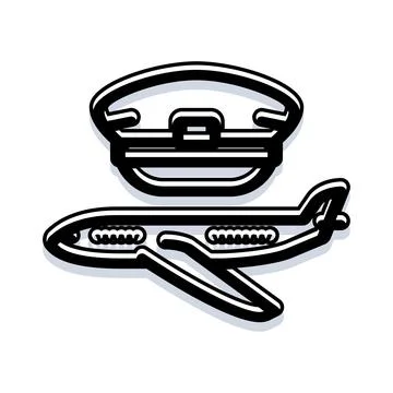 Pilot hat and airplane icon on white background 스톡 일러스트