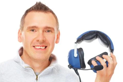 Pilot with headset Stock Photos