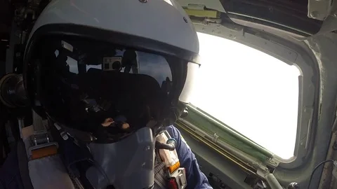 Pilot in helmet and filter Stock Footage 74020127