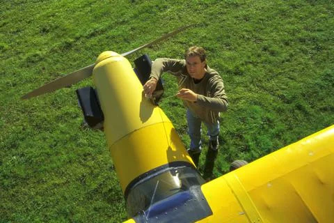 Pilot With His Airplane Stock Photos