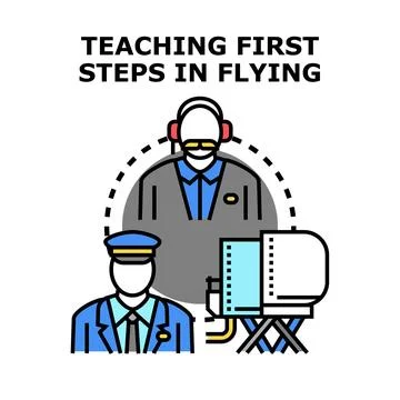Pilot instructor teaching first steps in flying Stock Illustration