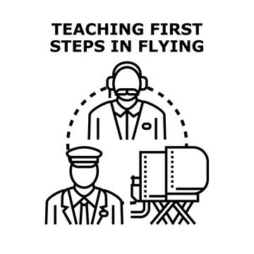 Pilot instructor teaching first steps in flying Stock Illustration