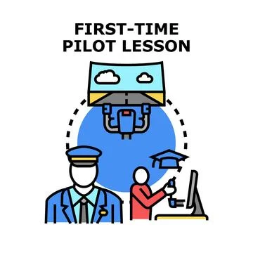 Pilot instructor teaching student flying in simulator Stock Illustration