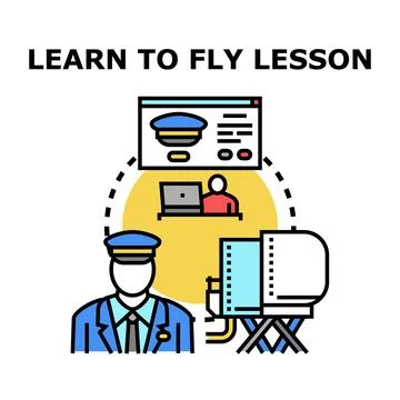 Pilot learning flying skills using flight simulator Illustrazione stock