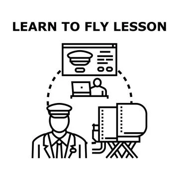 Pilot learning flying skills using flight simulator Stockillustratie