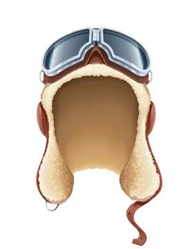 Pilot leather helmet. Winter hat with fur. Vector illustration. Stock Illustration