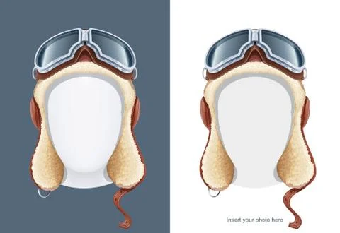 Pilot leather helmet. Winter hat with fur. Vector illustration. Stock Illustration