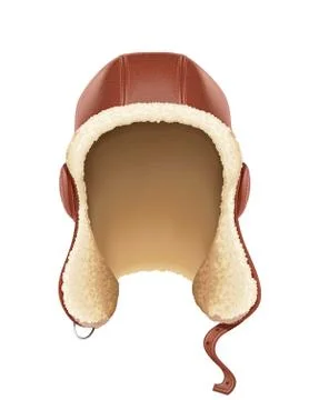 Pilot leather helmet. Winter hat with fur. Vector illustration. Stock Illustration