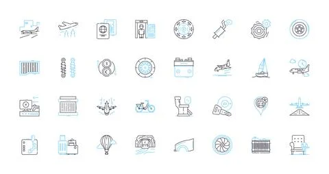 Pilot linear icons set. Aviator, Cockpit, Flight, Navigation, Aircraft, Control Stock Illustration