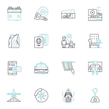 Pilot linear icons set. Aviator, Cockpit, Flight, Navigation, Aircraft, Control Stock Illustration