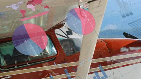 Pilot maintaining flight over peaks monitoring aviation data as bars sliding and Video stock 309683731