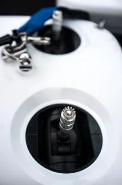 Pilot maneuver dron on remote controller Stock Photos