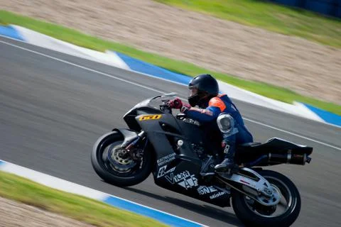 Pilot of motorcycling of formula extreme in the spanish championship of veloc Stock Photos