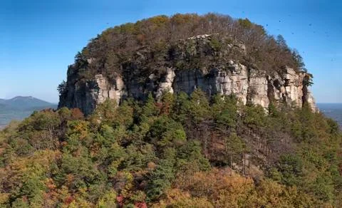 Pilot mountain in fall pano  Stock Photos
