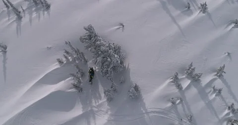 The pilot of a mountain snowmobile is stuck in a winter forest Stock Footage 149041056