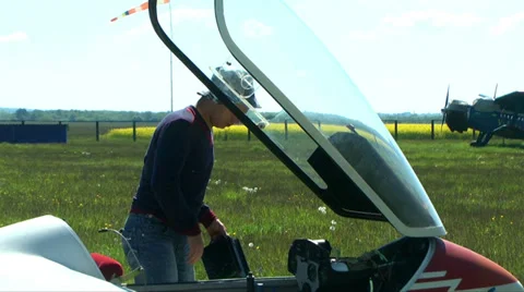 Pilot near glider Stock Footage 38334697