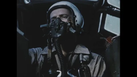 Pilot operate Boeing B-50 Superfortress during nuclear weapon test - 1953 Stock Footage 106047217