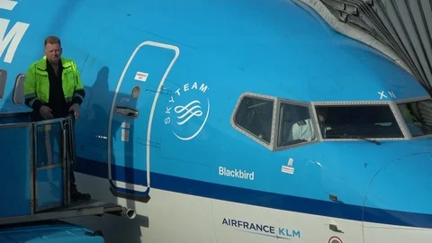 The pilot of the passenger plane of KLM ready to fly. Airport, Amsterdam Stock Footage