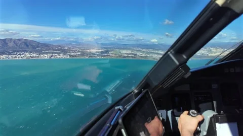 Pilot POV in a Real Time Final Approach to Malaga Airport (AGP). Closeview of Stock Footage 328296830