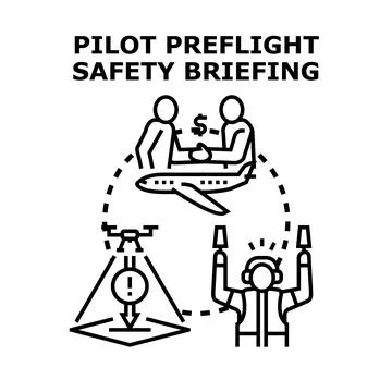 Pilot preflight safety briefing and aviation operation concepts Stock Illustration