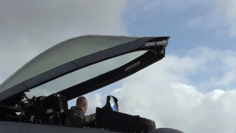 Pilot prepares before operating F-22 Raptor aircraft - 2019 Stock Footage 116823953