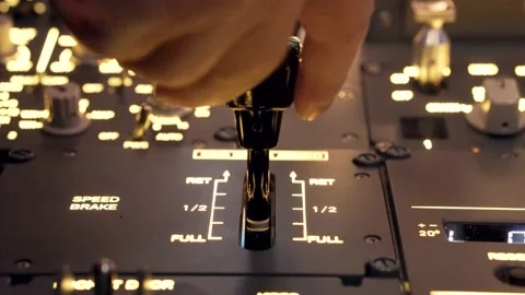 Pilot pressing on taking off button with illuminated dashboard during a flight s Video stock 237084679