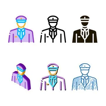 Pilot profession icon vector outline variations Stock Illustration